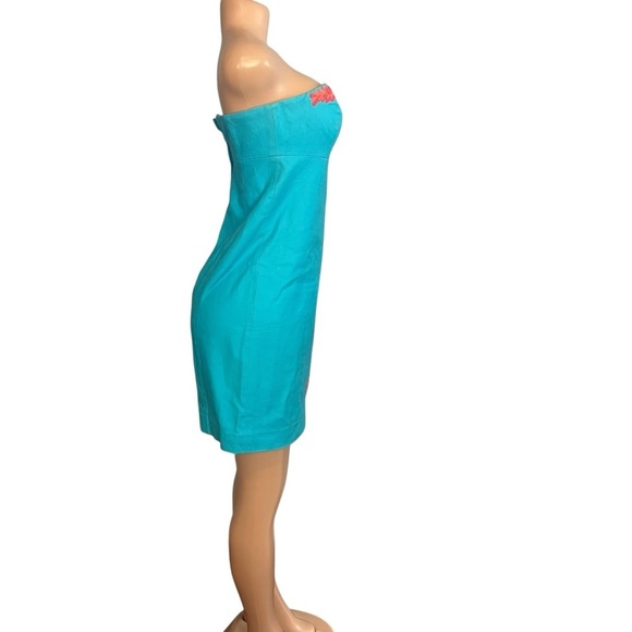 Lilly Pulitzer Bowen Dress Turquoise Coral Embroidered Strapless - Picture 8 of 9